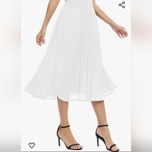 Andi+James Women Pleated Midi Skirt Tulle/Chiffon Pull on WhiteOff/Ivory Medium